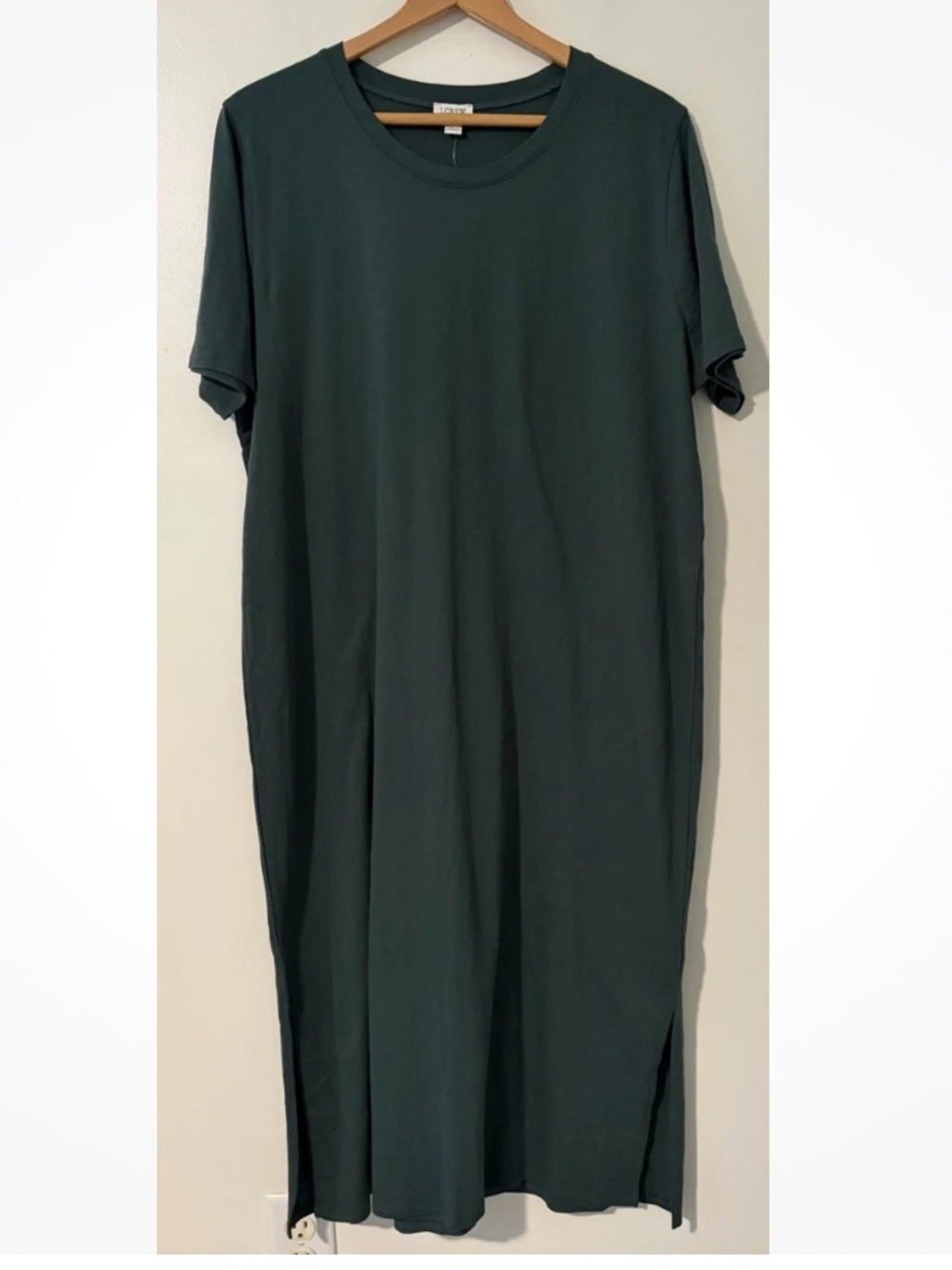 J Crew Maxi T Shirt Dress Women's XL Crew Neck Short Sleeves Green